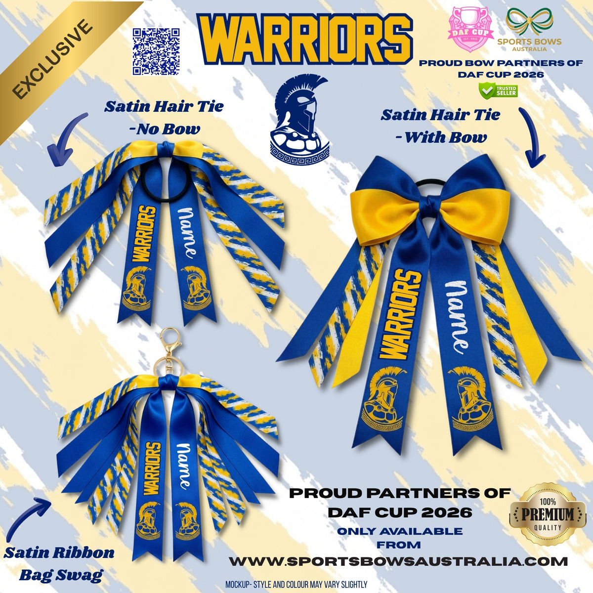 WARRIORS - OFFICIAL DAF CUP SATIN HAIR BOW & ACCESSORIES
