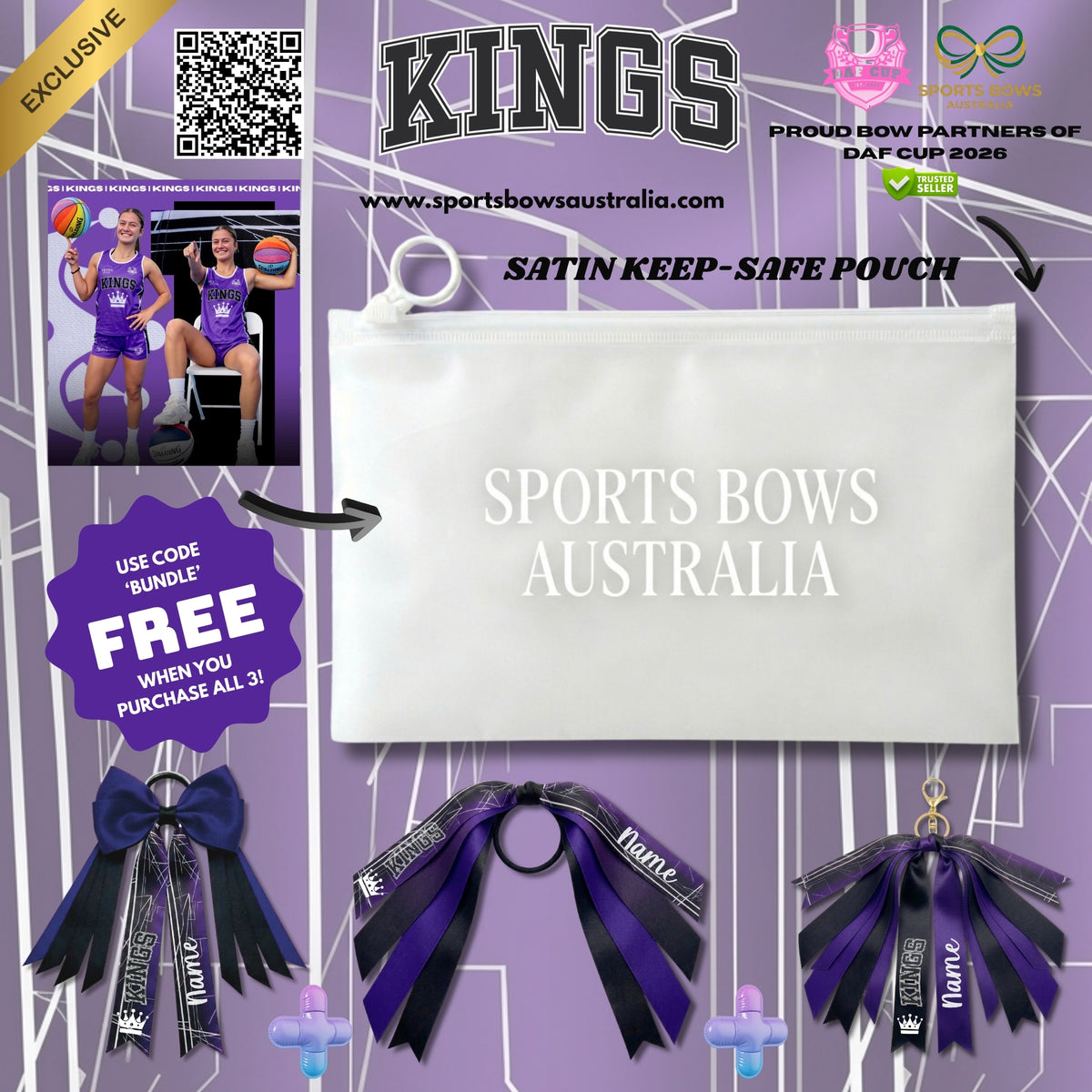 KINGS - OFFICIAL DAF CUP SATIN HAIR BOW & ACCESSORIES