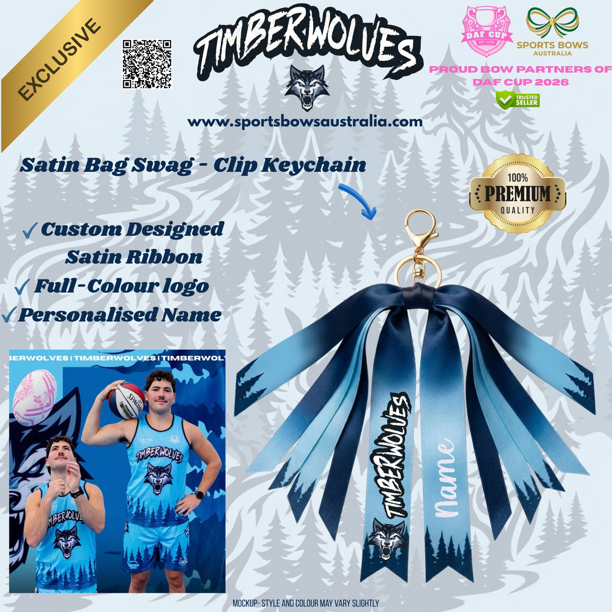 TIMBERWOLVES - OFFICIAL DAF CUP SATIN HAIR BOW & ACCESSORIES