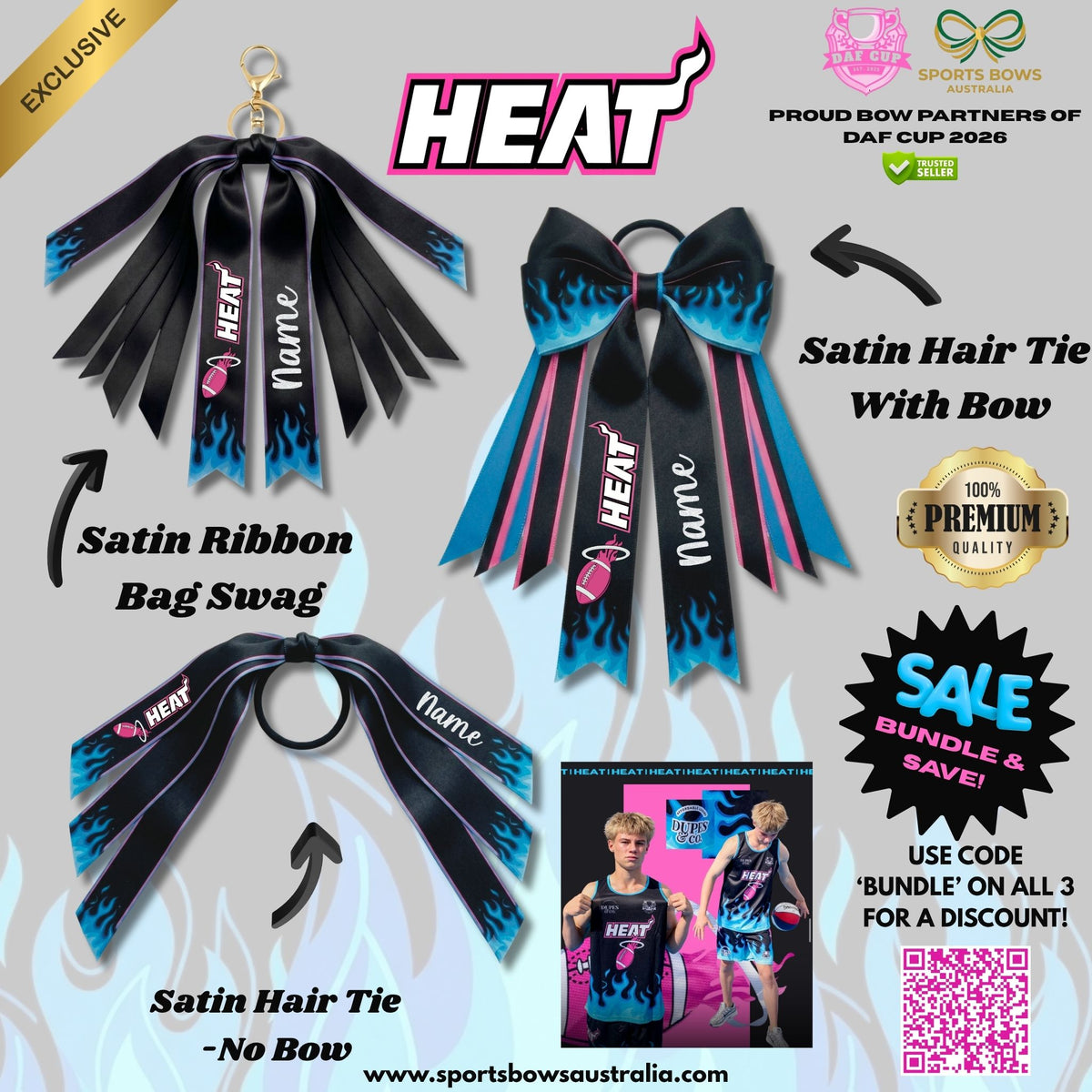 HEAT - OFFICIAL DAF CUP SATIN HAIR BOW & ACCESSORIES