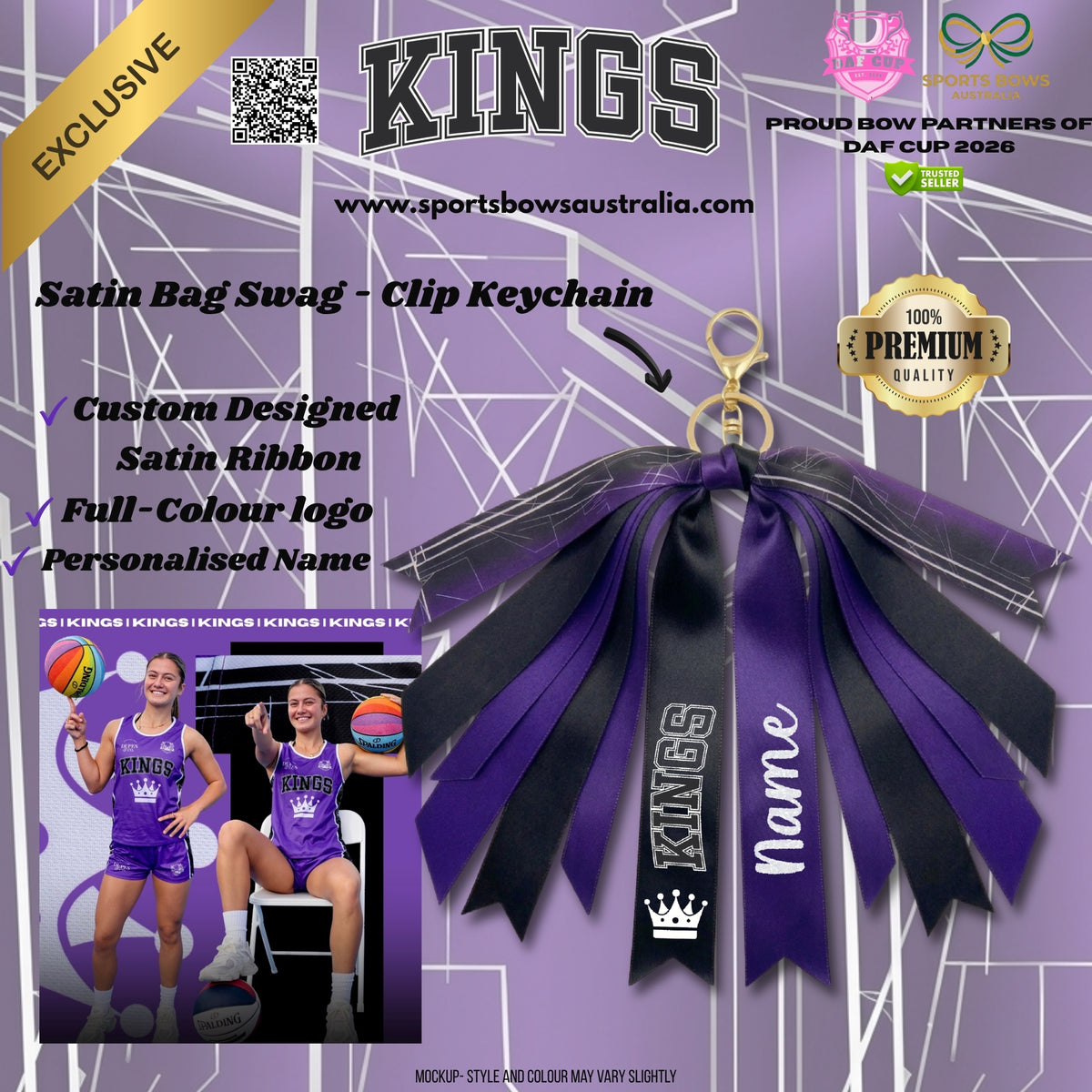 KINGS - OFFICIAL DAF CUP SATIN HAIR BOW & ACCESSORIES