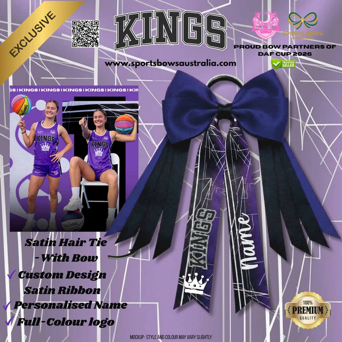 KINGS - OFFICIAL DAF CUP SATIN HAIR BOW & ACCESSORIES