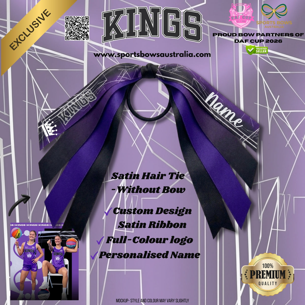 KINGS - OFFICIAL DAF CUP SATIN HAIR BOW & ACCESSORIES
