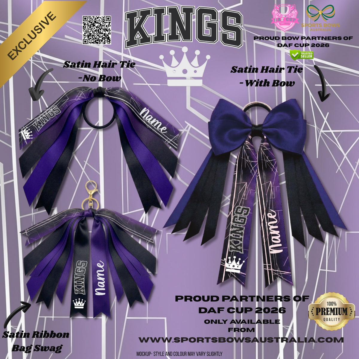 KINGS - OFFICIAL DAF CUP SATIN HAIR BOW & ACCESSORIES