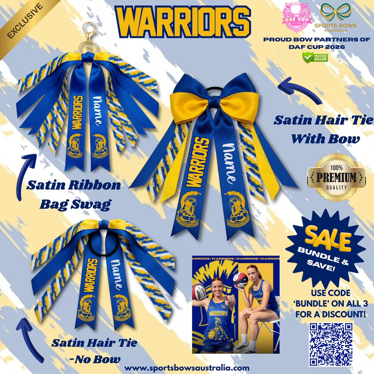 WARRIORS - OFFICIAL DAF CUP SATIN HAIR BOW & ACCESSORIES
