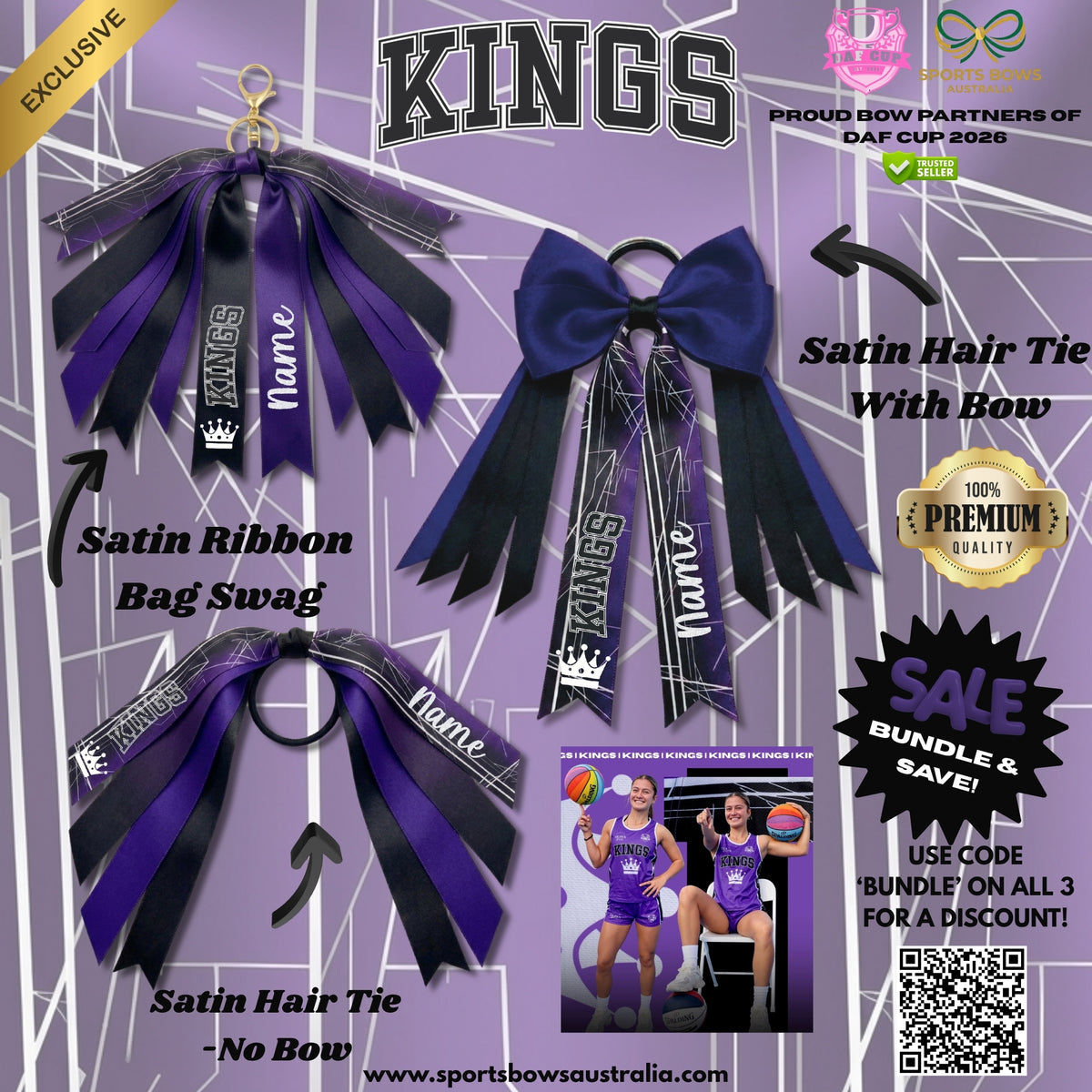 KINGS - OFFICIAL DAF CUP SATIN HAIR BOW & ACCESSORIES