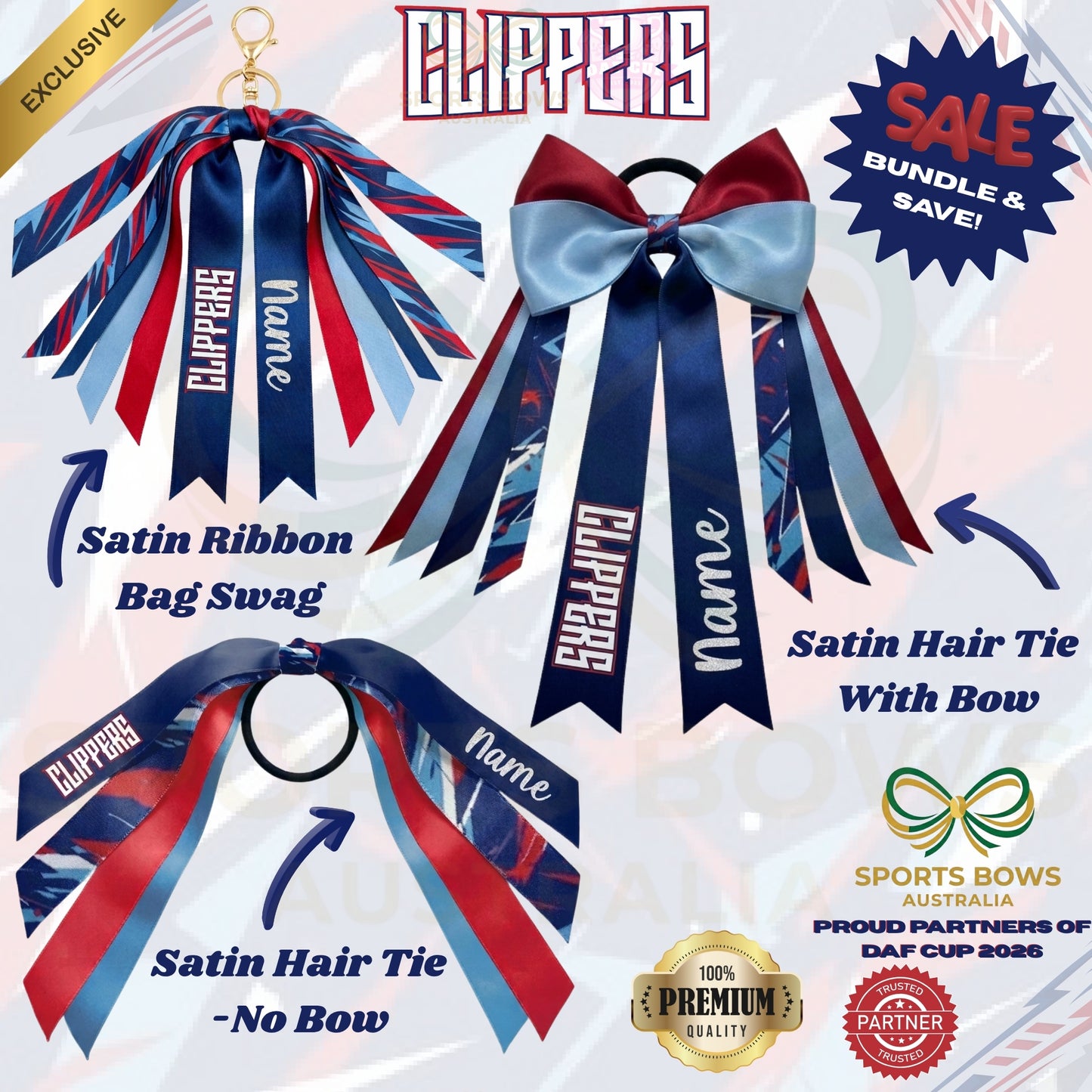 CLIPPERS - OFFICIAL DAF CUP SATIN HAIR BOW & ACCESSORIES