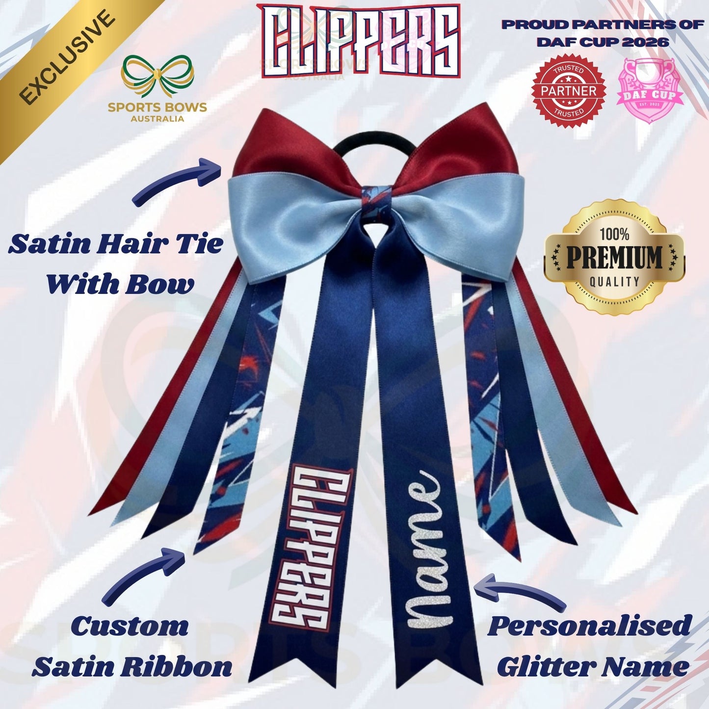 CLIPPERS - OFFICIAL DAF CUP SATIN HAIR BOW & ACCESSORIES