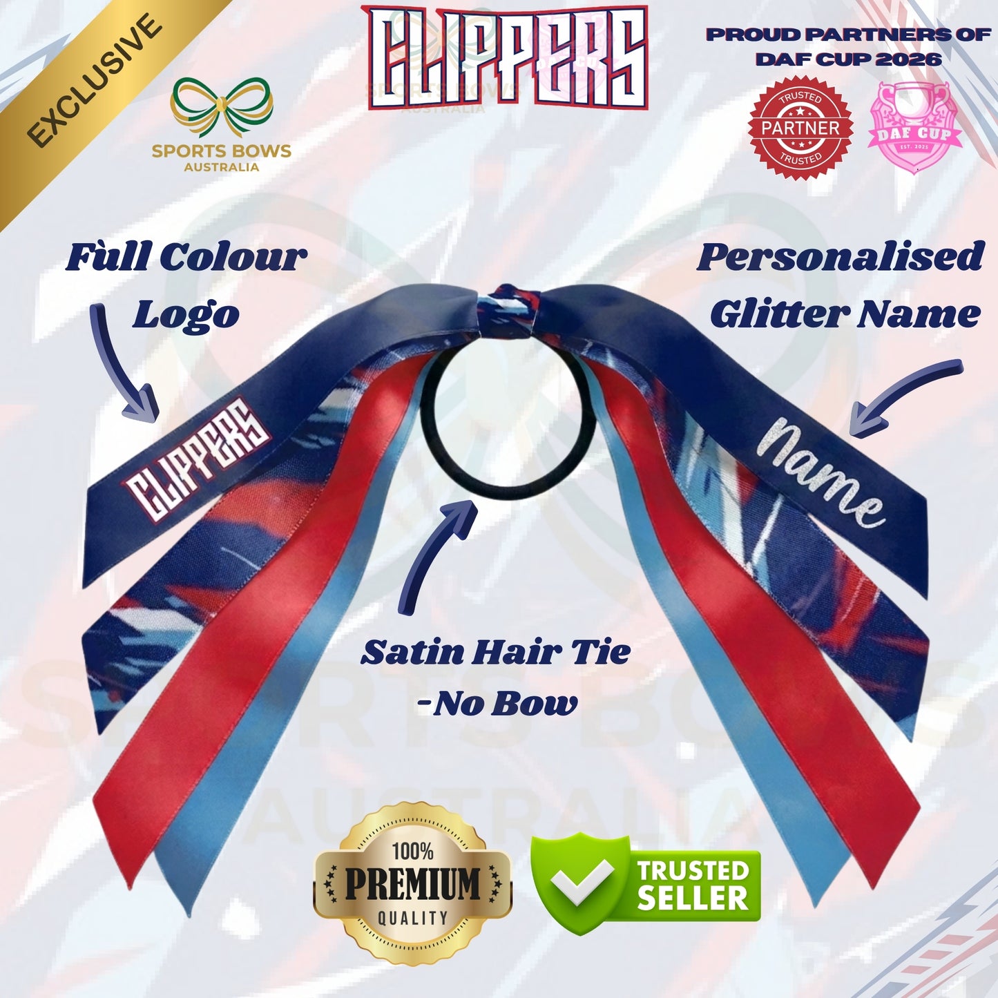 CLIPPERS - OFFICIAL DAF CUP SATIN HAIR BOW & ACCESSORIES