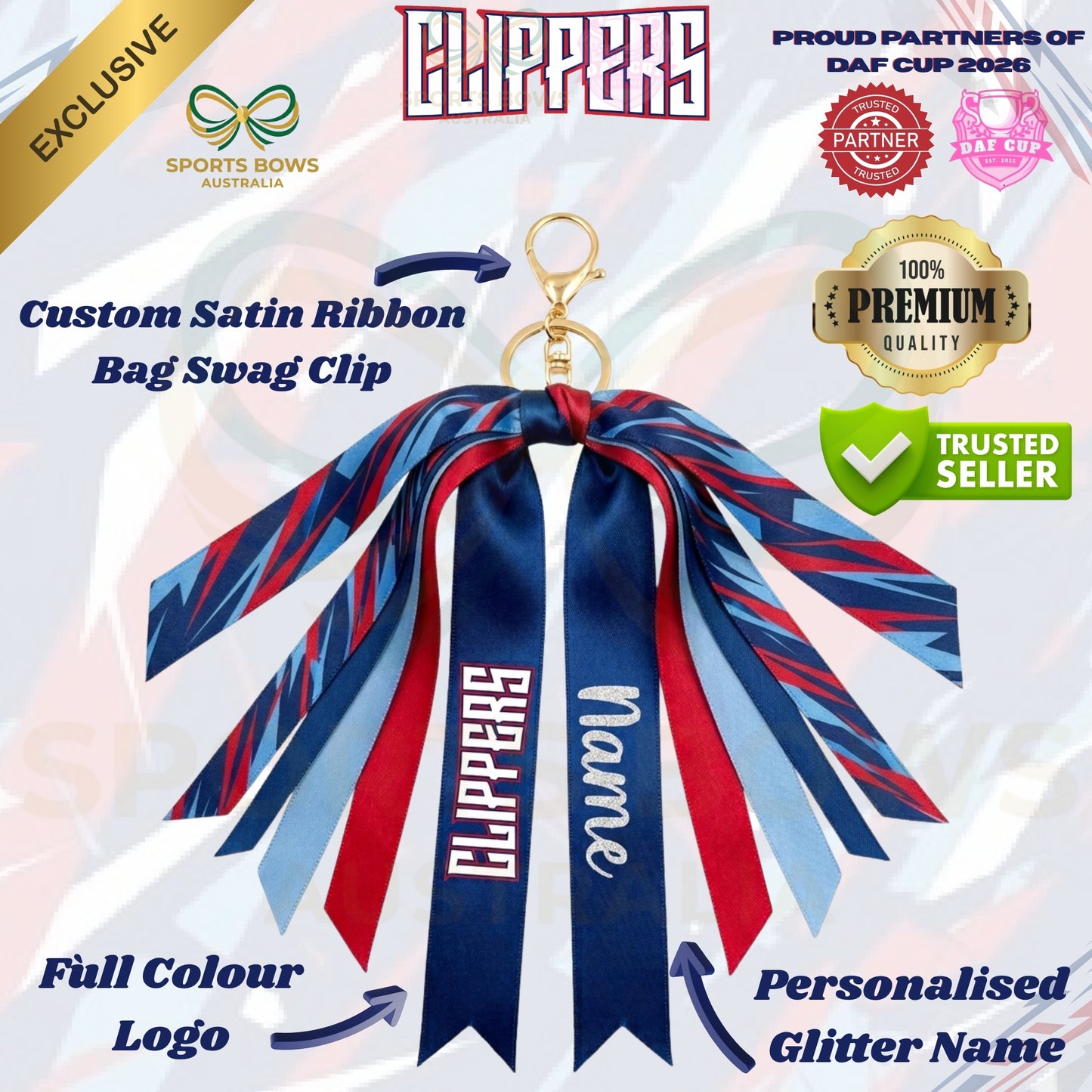 CLIPPERS - OFFICIAL DAF CUP SATIN HAIR BOW & ACCESSORIES