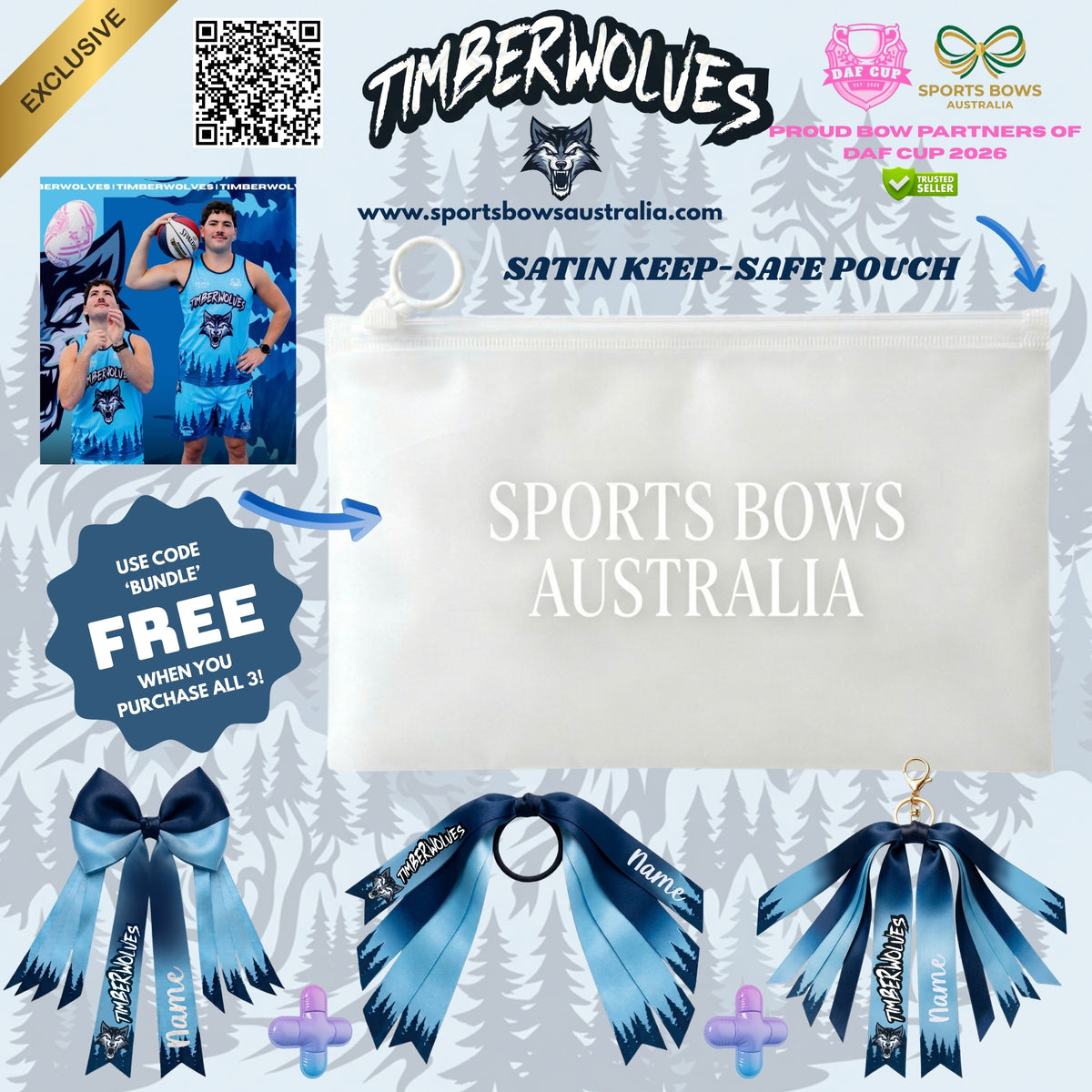 TIMBERWOLVES - OFFICIAL DAF CUP SATIN HAIR BOW & ACCESSORIES