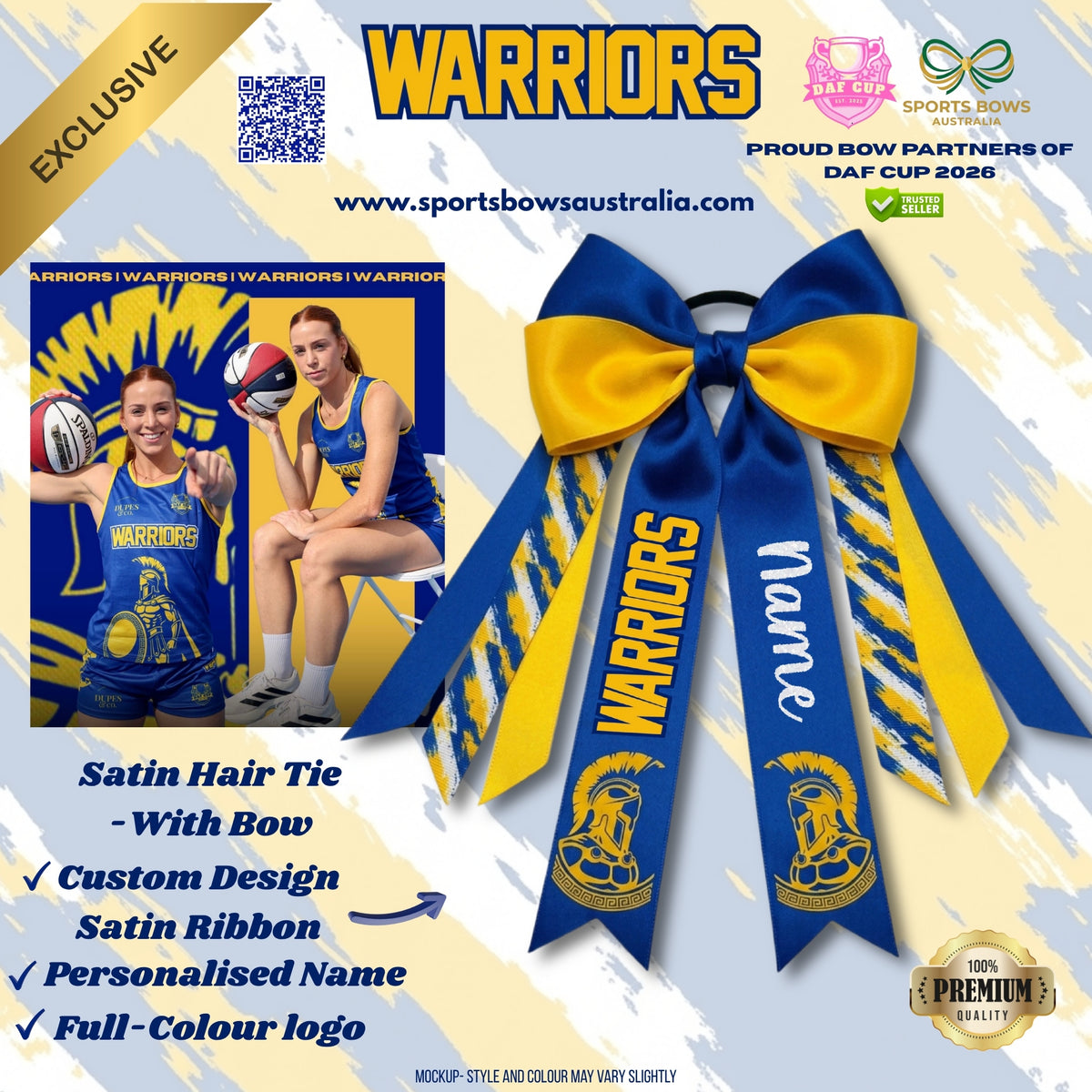 WARRIORS - OFFICIAL DAF CUP SATIN HAIR BOW & ACCESSORIES