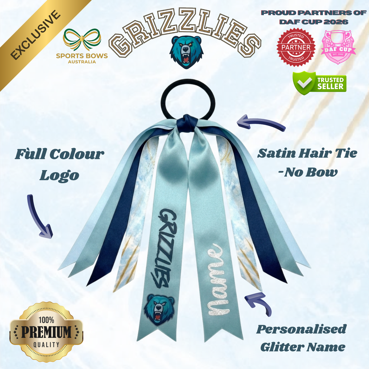 GRIZZLIES - OFFICIAL DAF CUP SATIN HAIR BOW & ACCESSORIES
