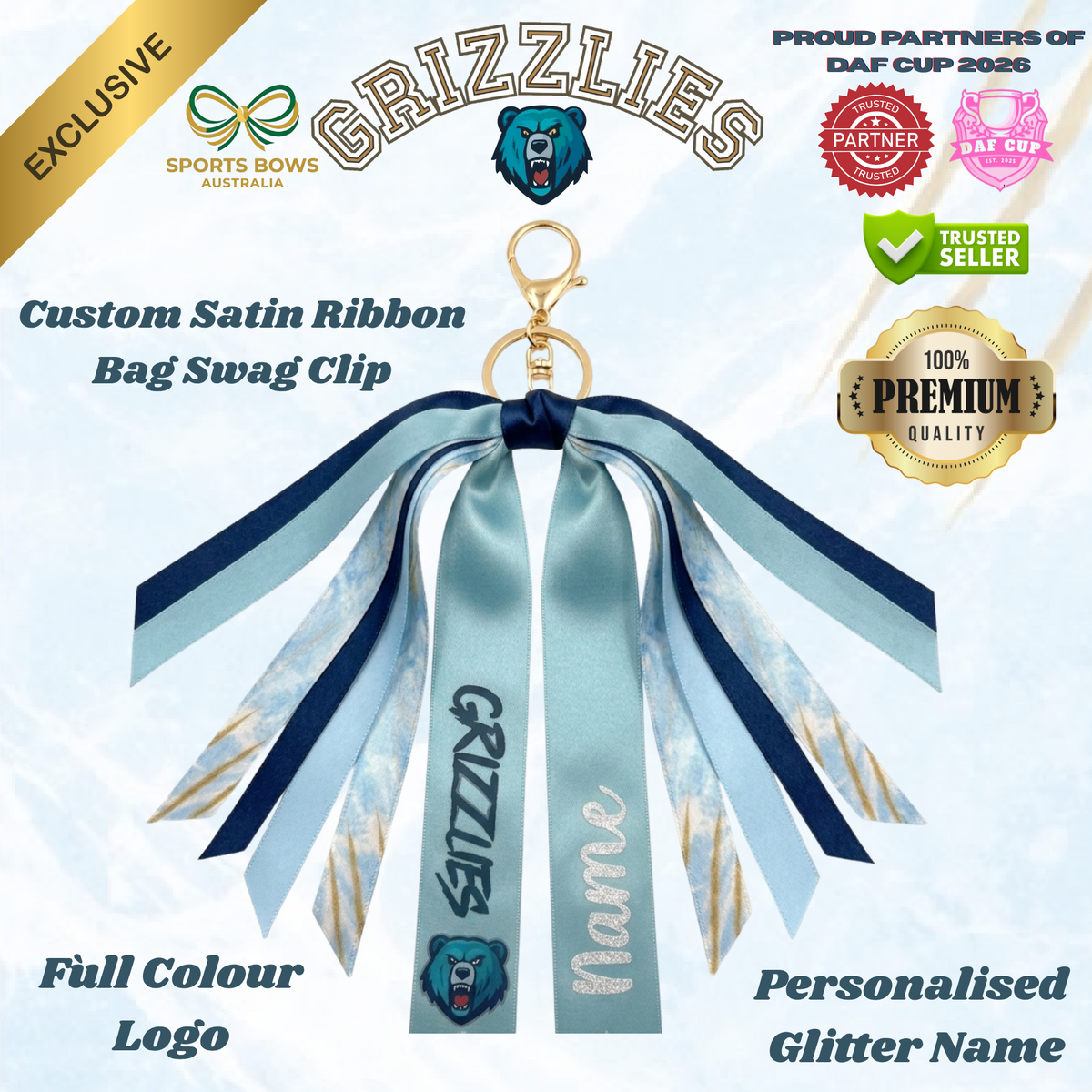 GRIZZLIES - OFFICIAL DAF CUP SATIN HAIR BOW & ACCESSORIES