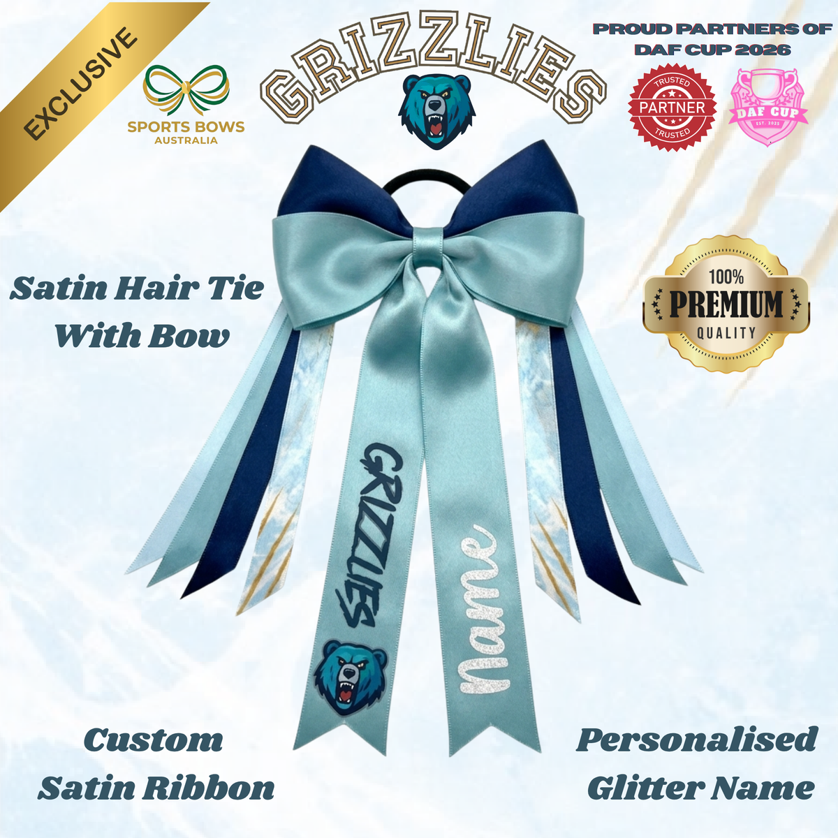 GRIZZLIES - OFFICIAL DAF CUP SATIN HAIR BOW & ACCESSORIES