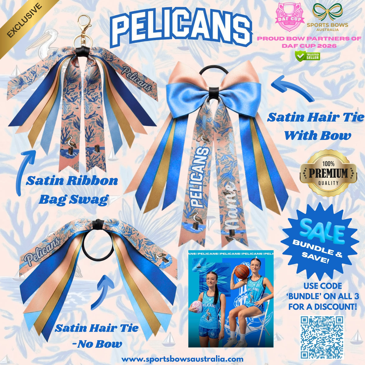 PELICANS - OFFICIAL DAF CUP SATIN HAIR BOW & ACCESSORIES