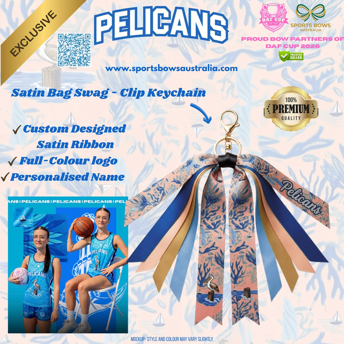 PELICANS - OFFICIAL DAF CUP SATIN HAIR BOW & ACCESSORIES
