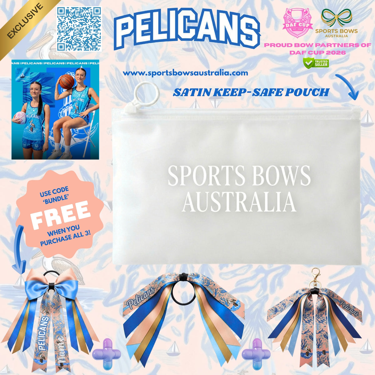 PELICANS - OFFICIAL DAF CUP SATIN HAIR BOW & ACCESSORIES