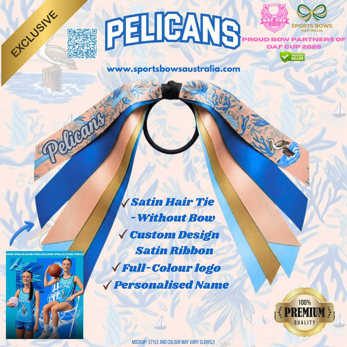 PELICANS - OFFICIAL DAF CUP SATIN HAIR BOW & ACCESSORIES