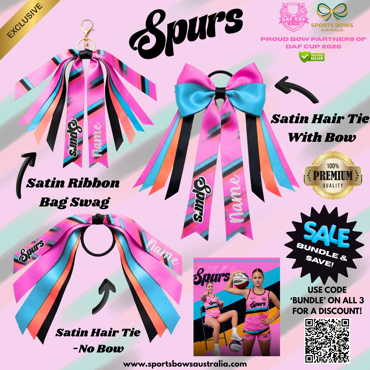 SPURS - OFFICIAL DAF CUP SATIN HAIR BOW & ACCESSORIES